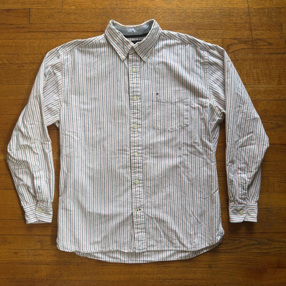 Vintage Tommy Hilfiger Mens Large Striped Button Down‎ Long Sleeve Casual Shirt
